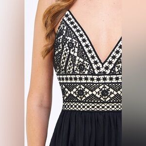 Winter formal, full length toole, black spaghetti strap dress with lace